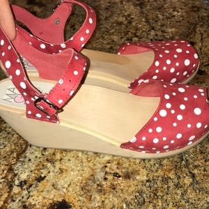 Maguba red polka dot high heel clogs